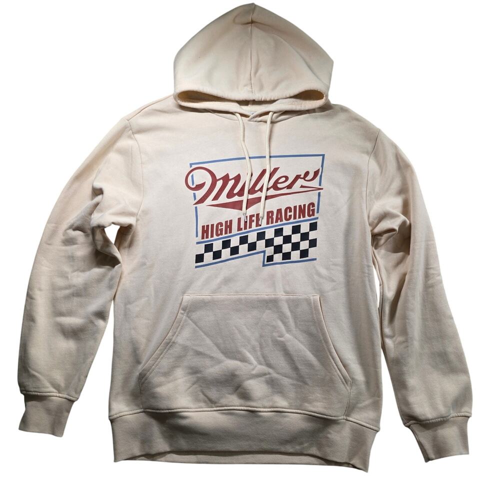 Miller High Life Racing Hoodie Cream Graphic Pullover Sweatshirt Small